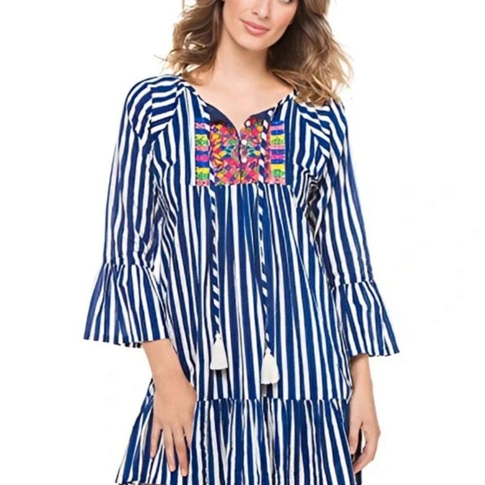 Roller Rabbit embroidered blue/white coverup/dress, S